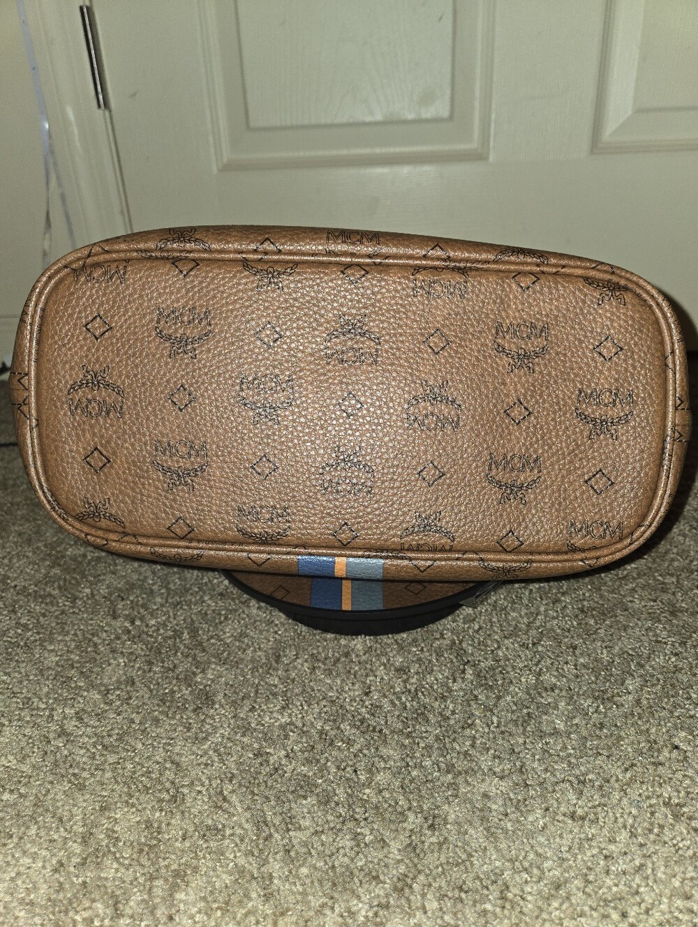 MCM Visetos Dog Bone Striped Shopper Tote Bag - Picture 7 of 17